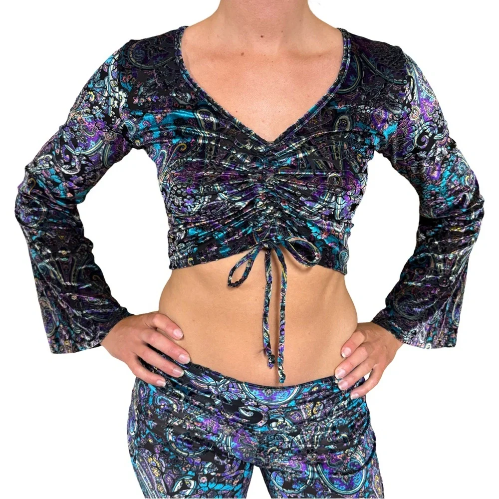 Warrior Within Designs - Velour Blue Paisley Flared Set - Picture 2 of 4